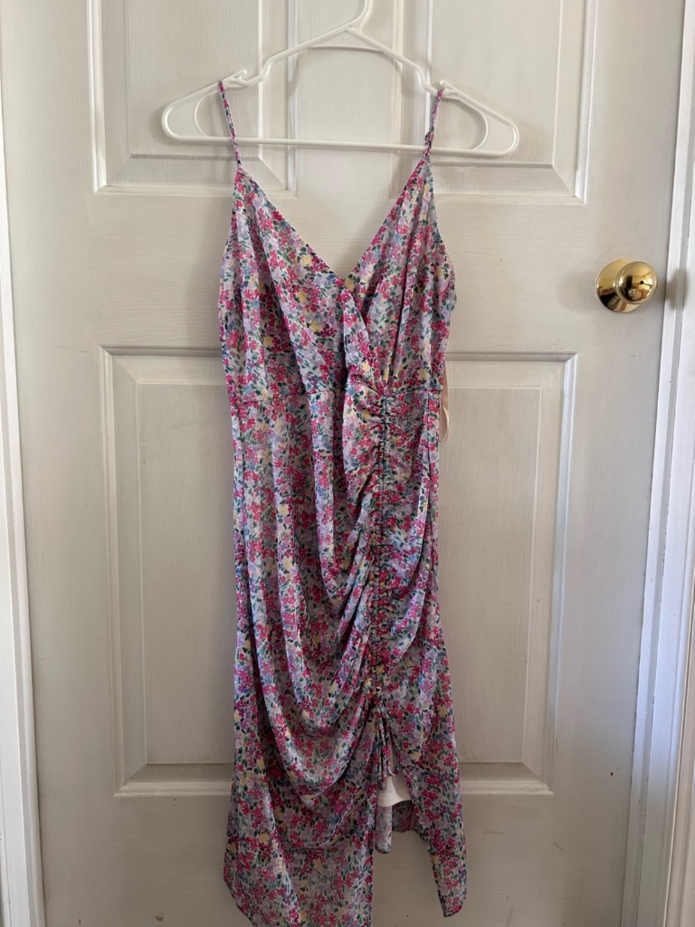 BCBGeneration Pink, Blue and Green Floral V-Neck Spaghetti Strap Dress